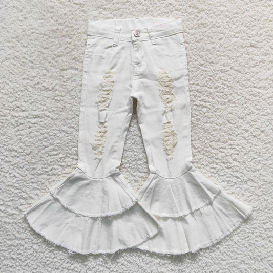 Girls White Bell Bottom Jeans