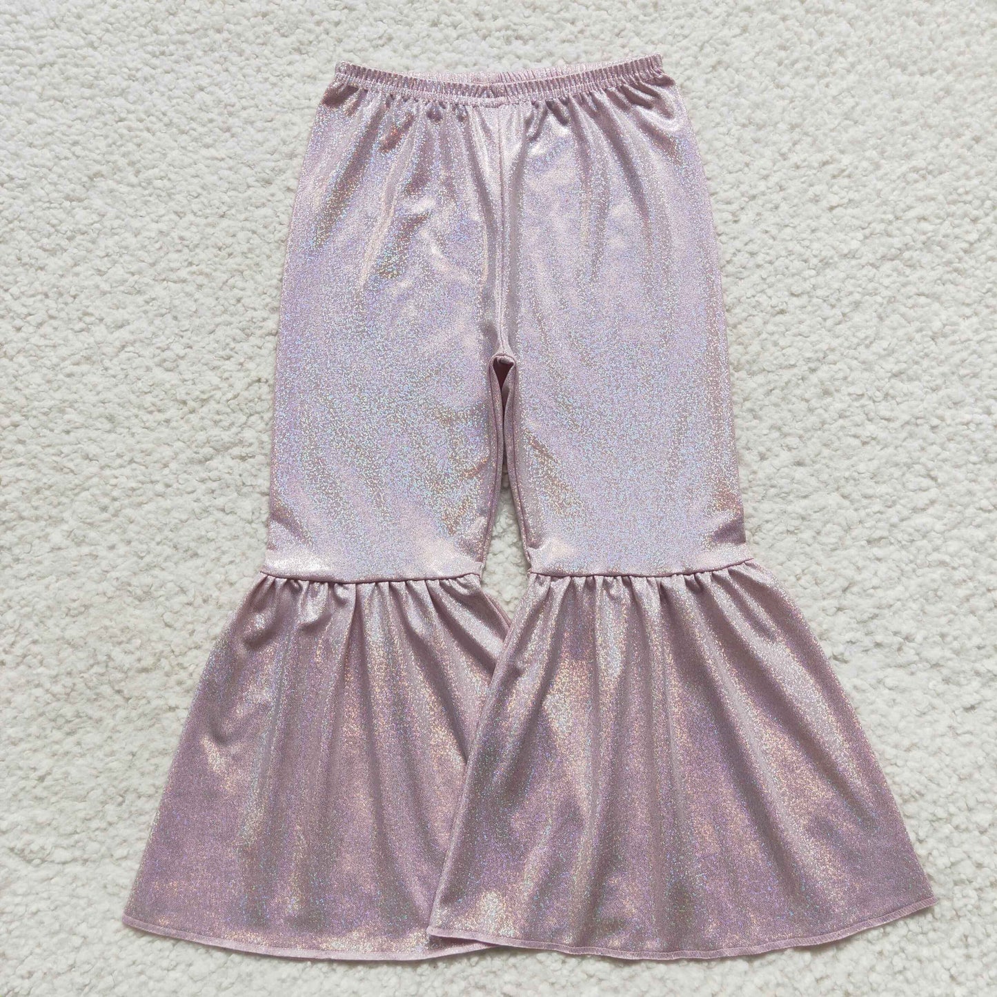 P0179 Girls Bell Bottom Pants Pink Satin