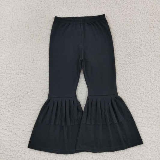 Girls Black Tassel Cotton Bell Bottom Pants