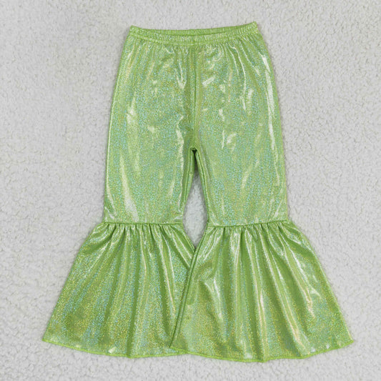 Girls Bell Bottom Pants Green Satin