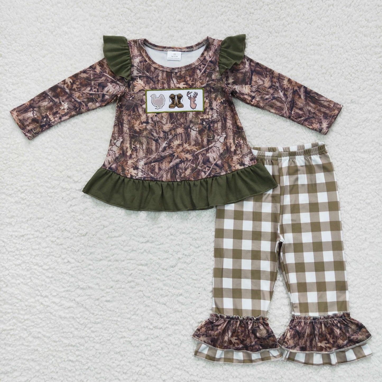 Girls Camo Hunting Outfits Embroidery