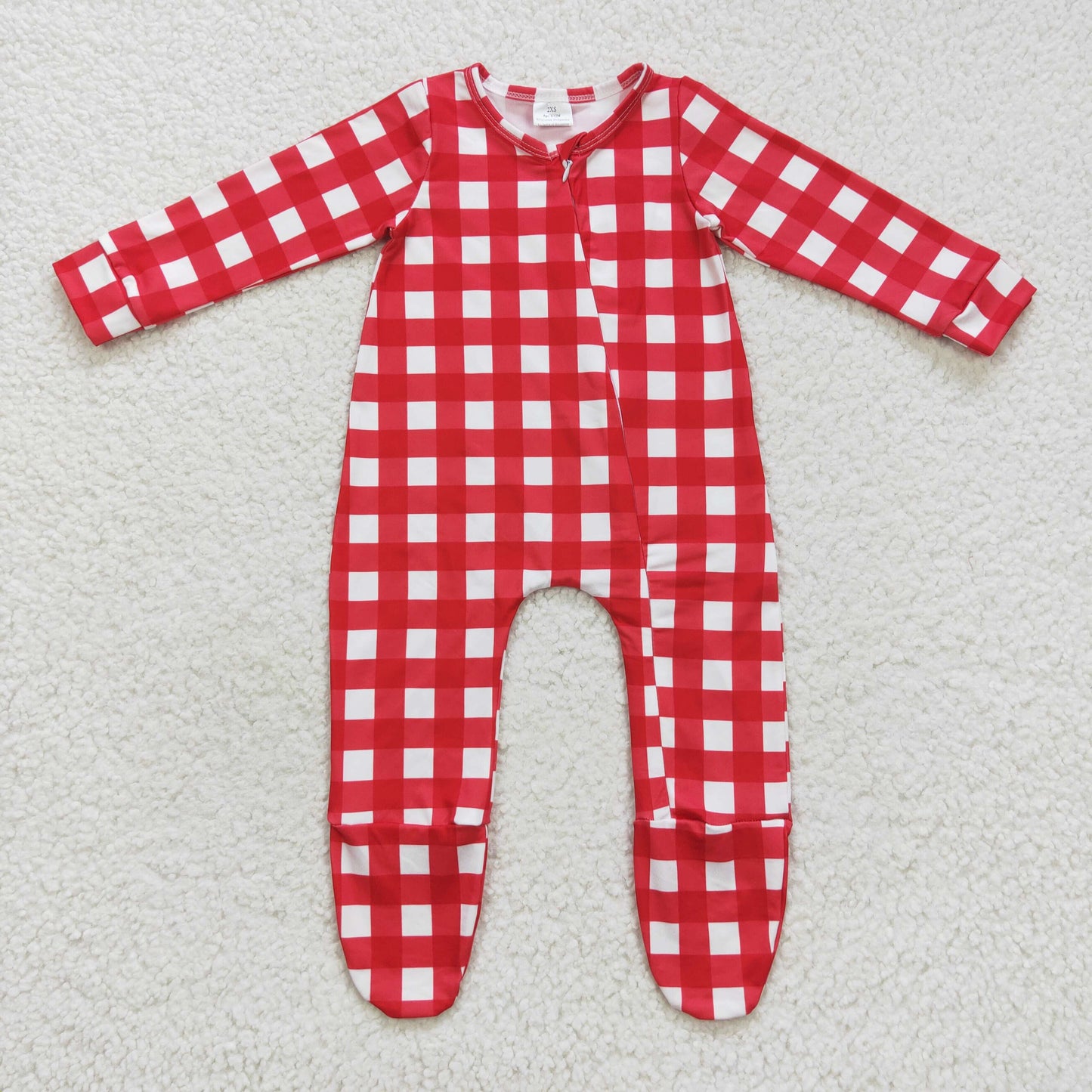 Baby Red Checked Zipper Rompers Sleeper Milk silk