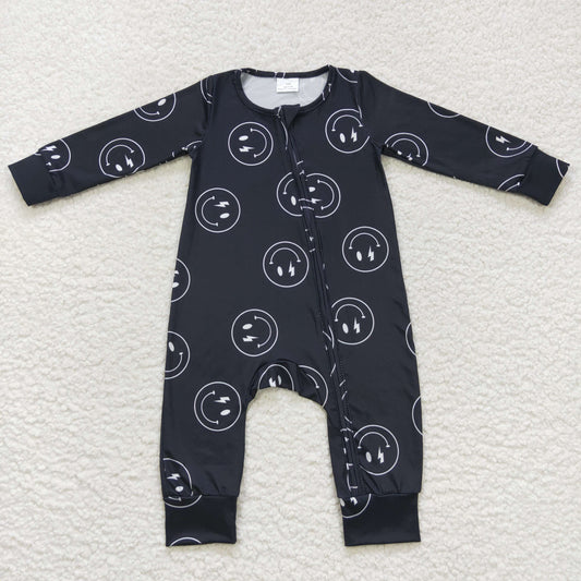 Baby Smiling Black Zipper Rompers Sleeper Milk silk