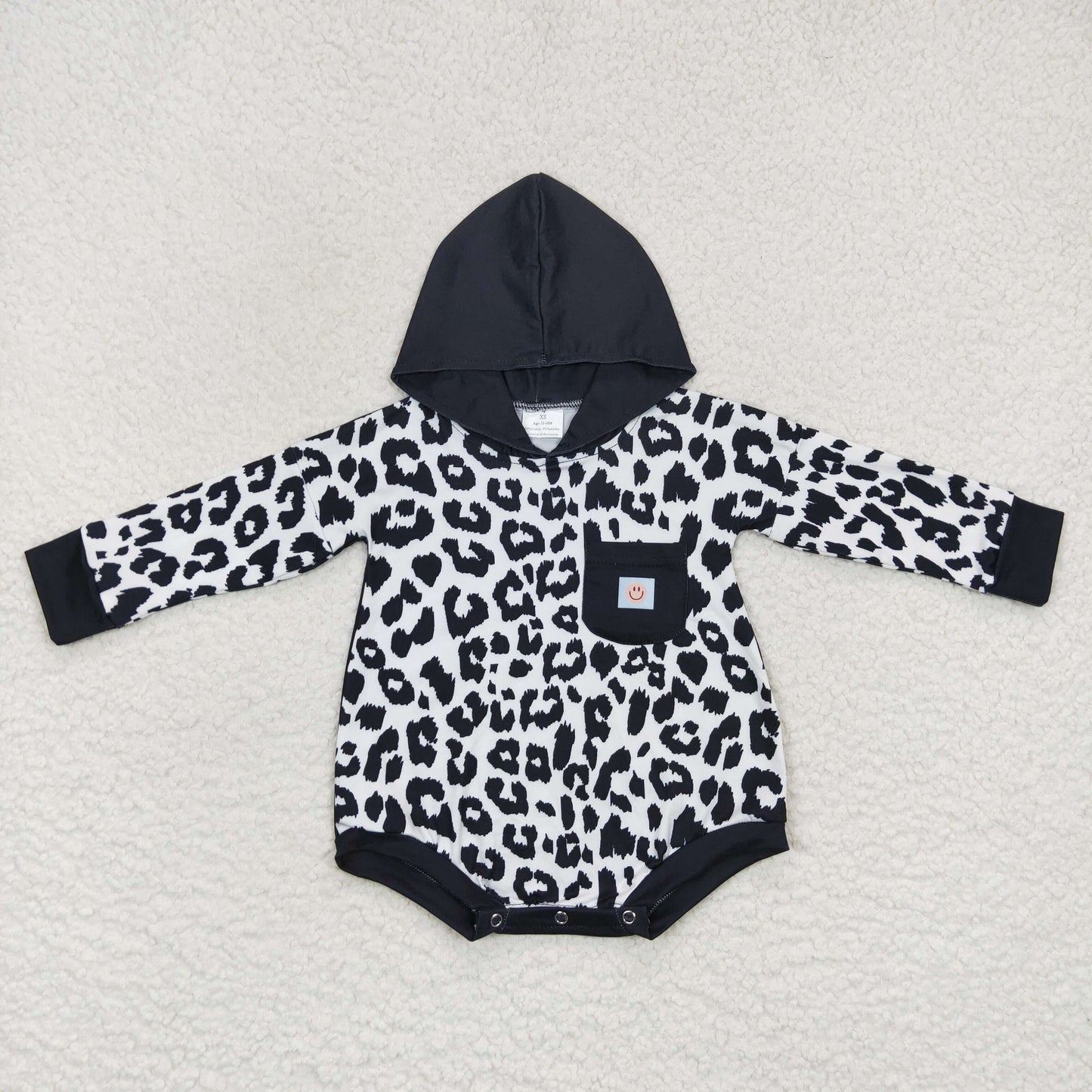 Baby Leopard Black Hooded Rompers