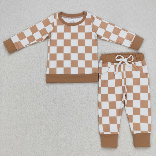 Boys Brown Checked Outfits