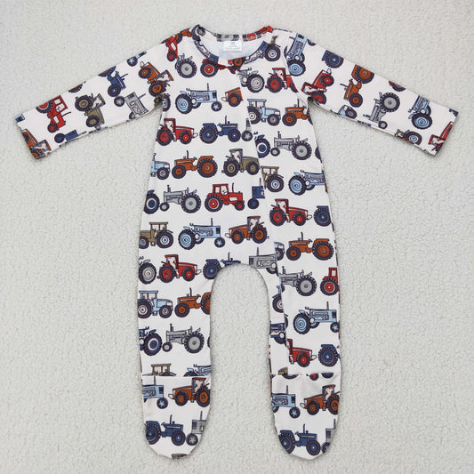 Baby Boys Truck Zipper Rompers Sleeper Milk silk