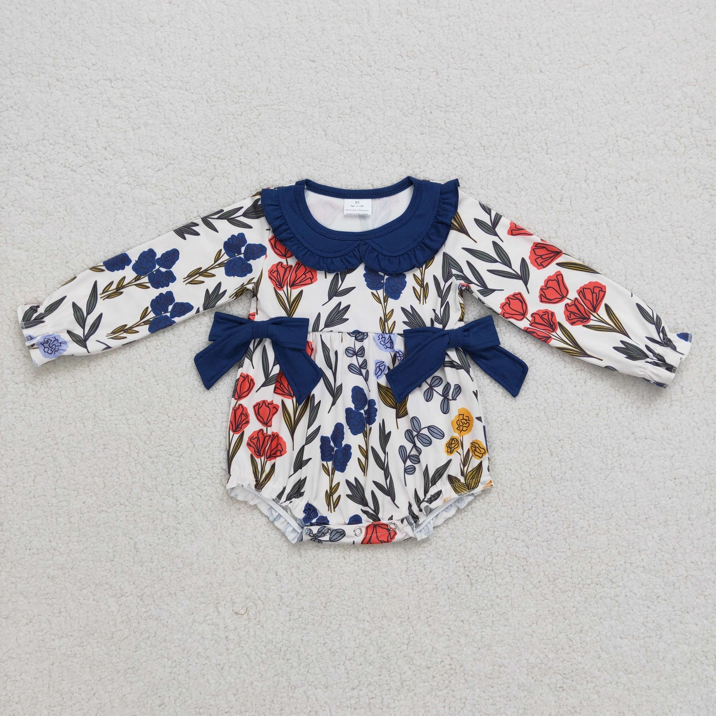 Baby Girls Floral Navy Rompers