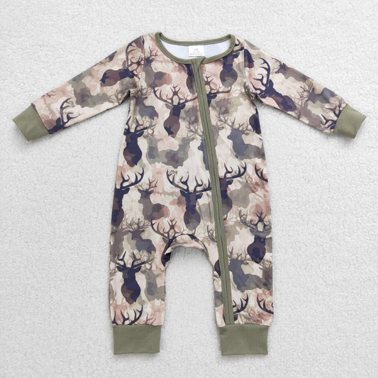 Baby Boys Deer Zipper Rompers Sleeper Milk silk