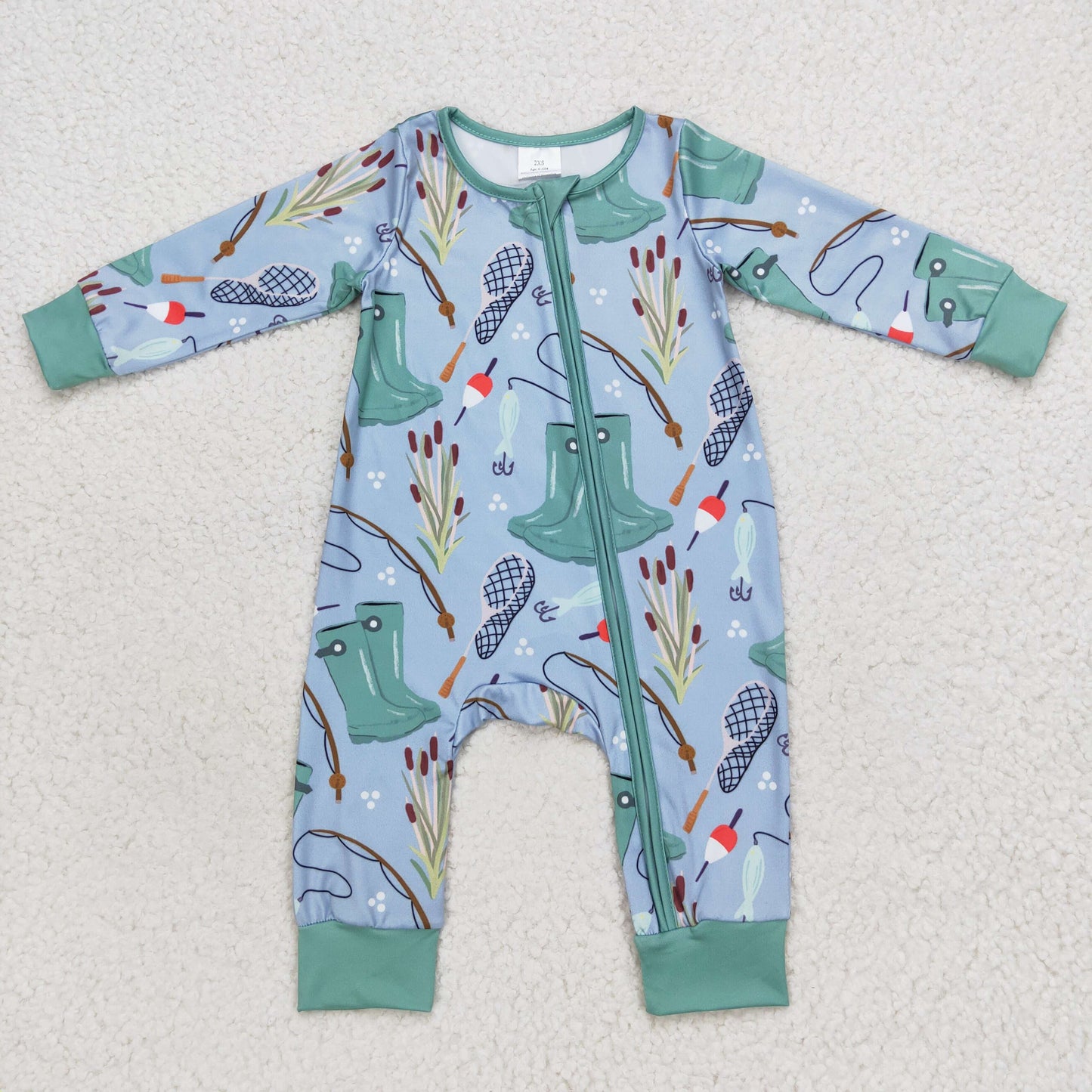 Baby Boys Fishing Zipper Rompers Sleeper Milk silk