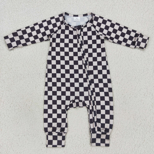 Baby Checked Zipper Rompers Sleeper Milk silk