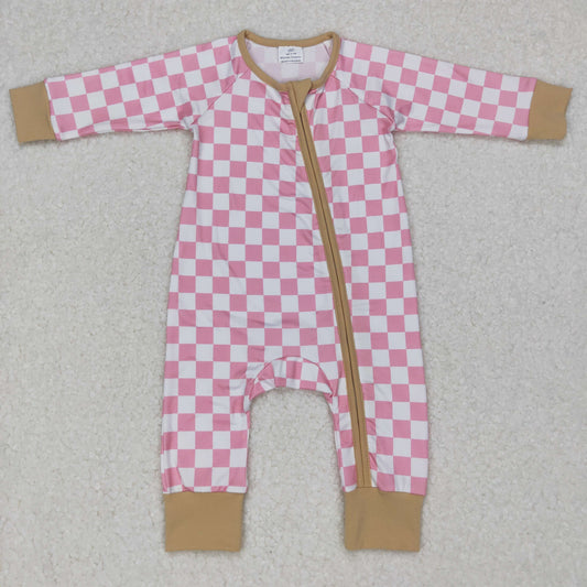 Baby Checked Zipper Rompers Sleeper Milk silk