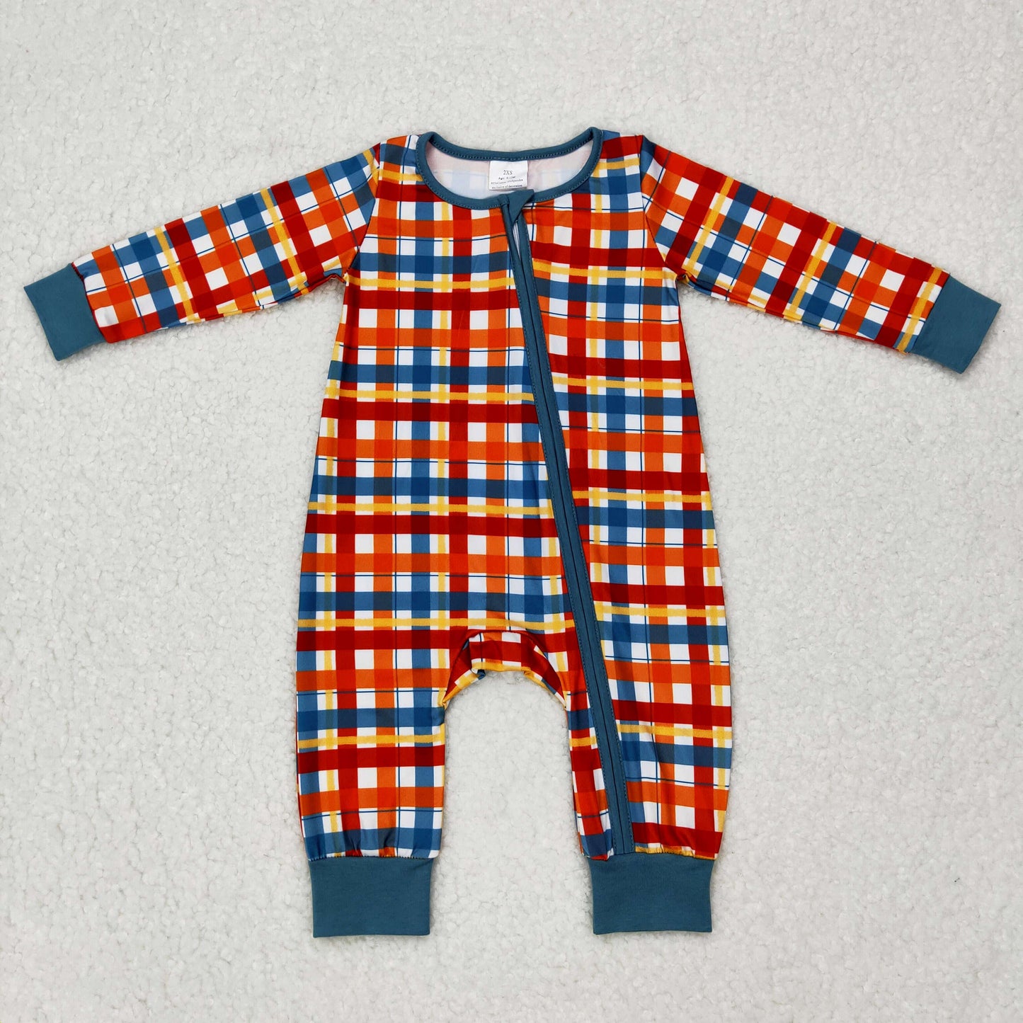 Baby Plaid Zipper Rompers Sleeper Milk silk