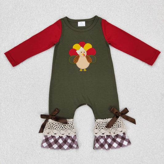 LR0666 Baby Girls Embroidery Turkey Rompers