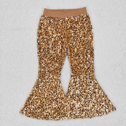 Girls Sequined Bell Bottom Pants Mustard