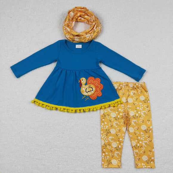 Girls Embroidery Turkey Outfits With Scarf