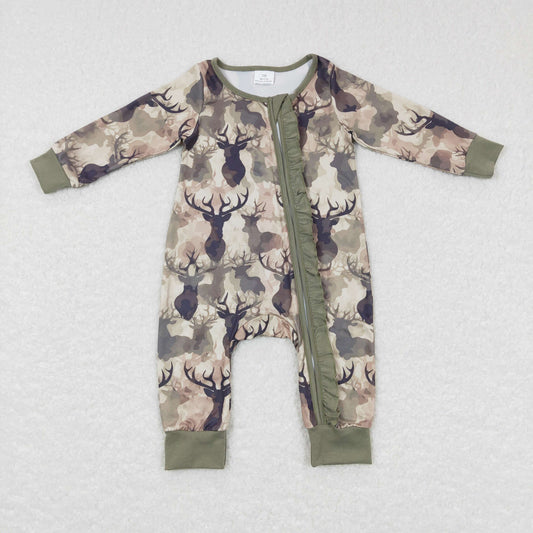 Baby Girls Deer Zipper Rompers Sleeper Milk silk