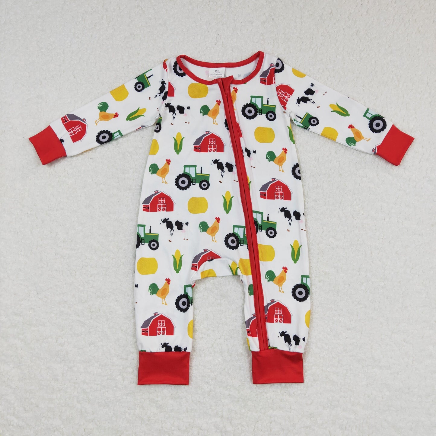 Baby Boys Farm Zipper Rompers Sleeper Milk silk