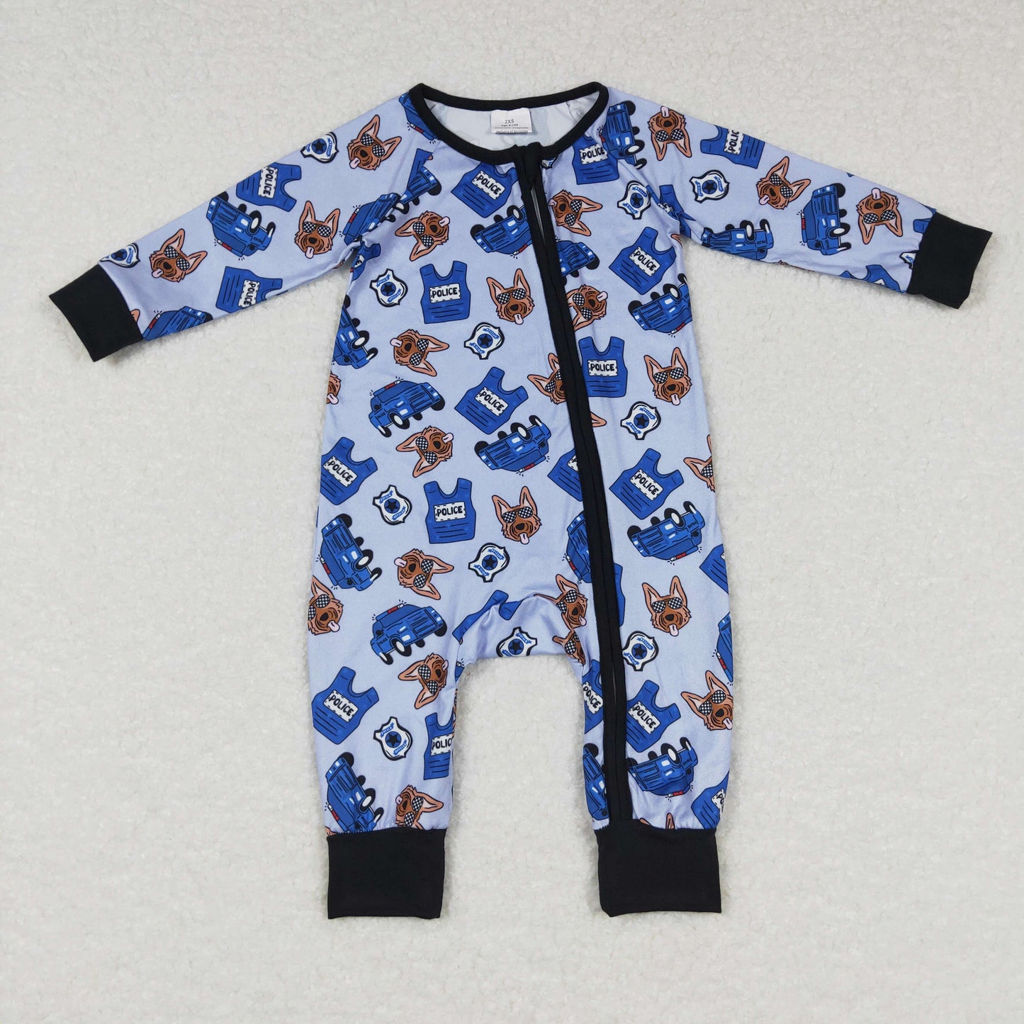 Baby Police Zipper Rompers Sleeper Milk silk