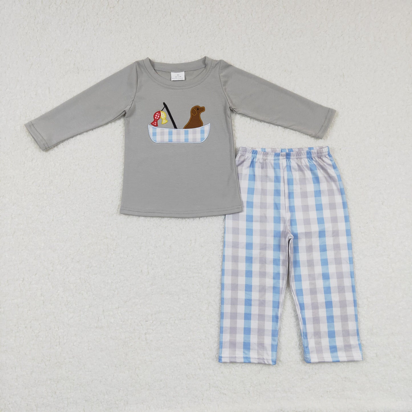 Boys Embroidery Fishing Dog Outfits