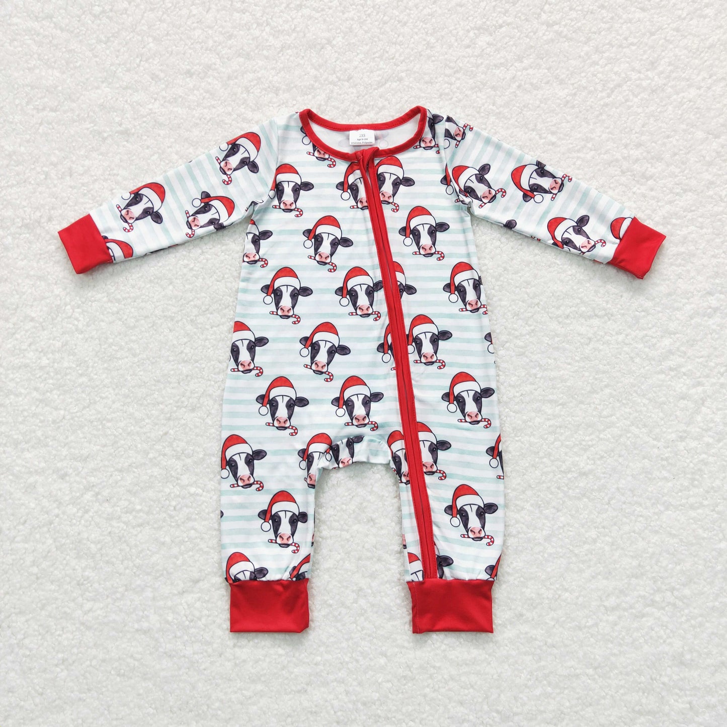 Baby Christmas Cow Zipper Rompers Sleeper Milk silk