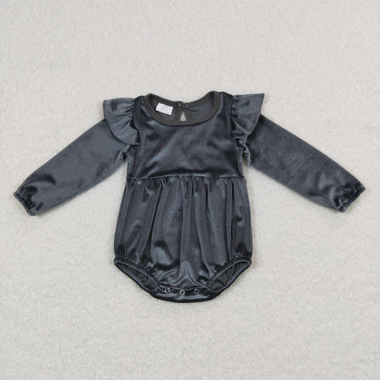 Baby Gray Velvet Rompers