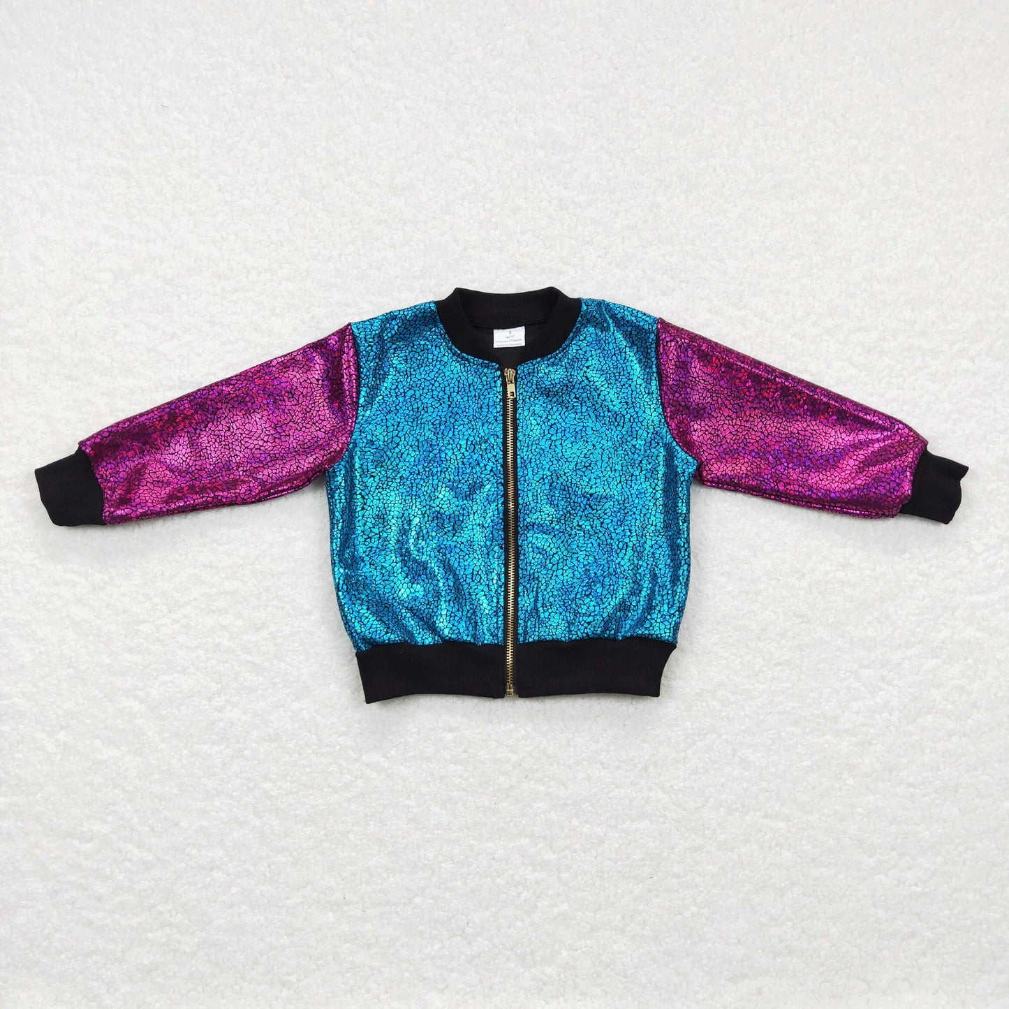 Girls Blue Sequin Jacket Coat With Zip