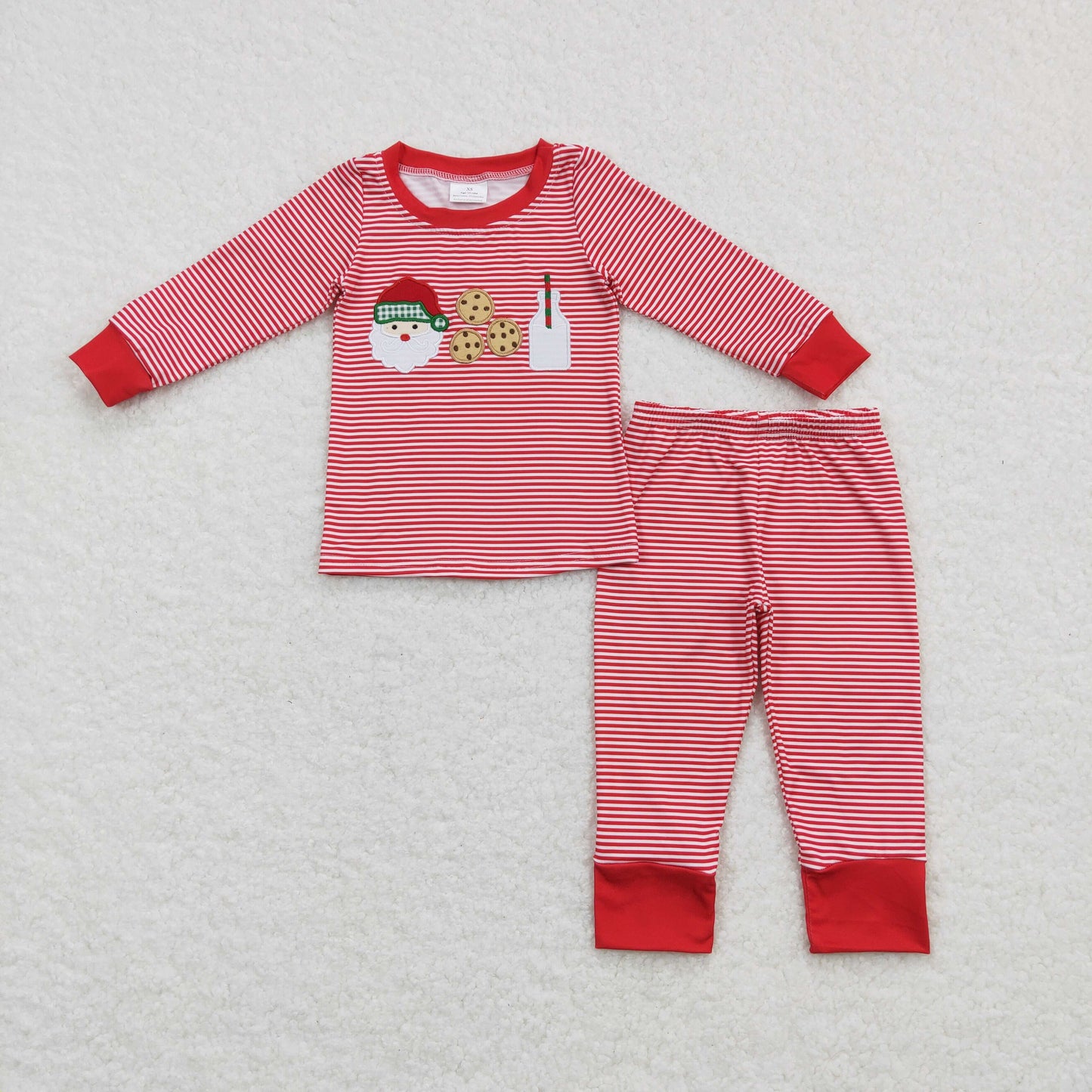 Boys Cookies Milk Red Stripe Pajamas Embroidery