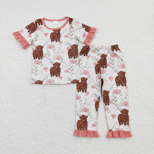 Girls Floral Cow Pajamas