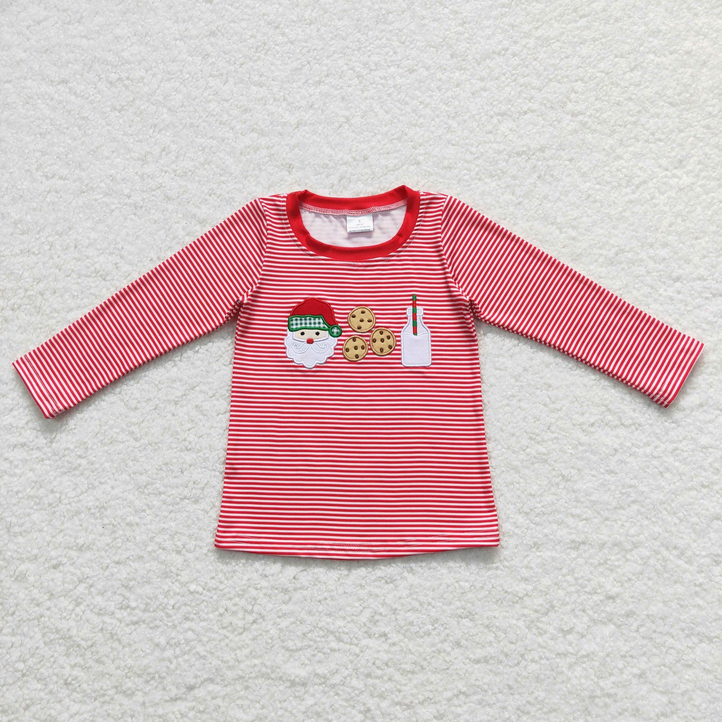 Boys Christmas Stripe Red T-shirt Embroidery