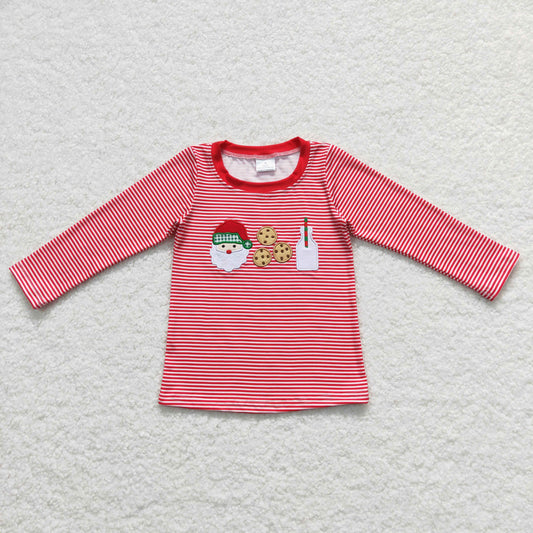 Boys Christmas Stripe Red T-shirt Embroidery