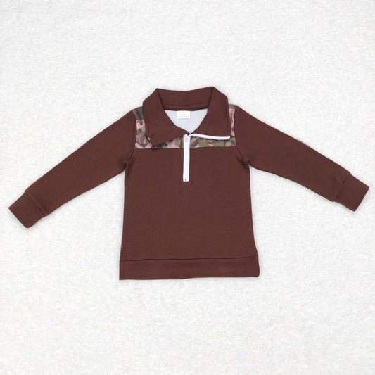 Boys Brown Pullover Long Sleeves Zip