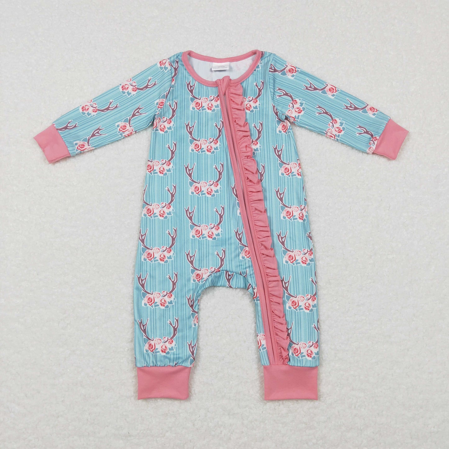 Baby Floral Deer Zipper Rompers Sleeper Milk silk