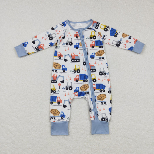 Baby Truck Zipper Rompers Sleeper Milk silk