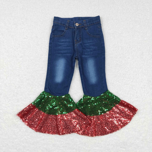 Girls Blue Sequin Bell Bottom Jeans