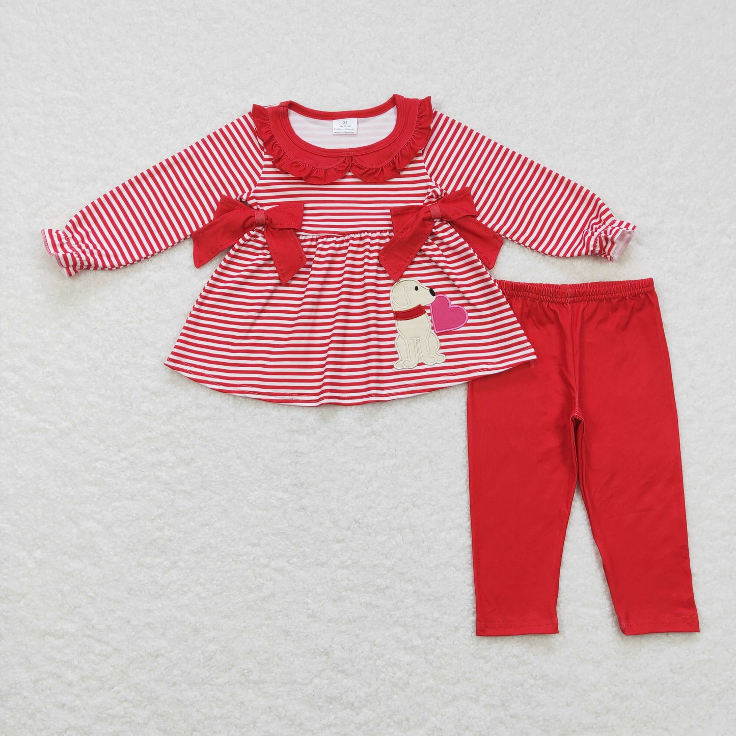 Girls Valentine Dog Outfits Embroidery