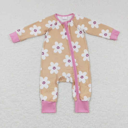 Baby Floral Zipper Rompers Sleeper Milk silk