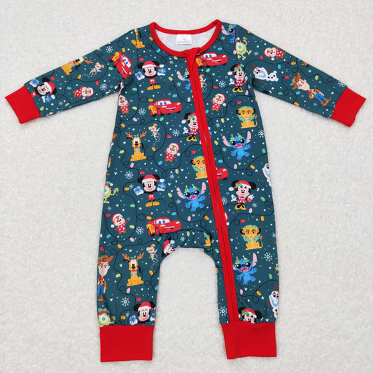 Baby Christmas Cartoon Zipper Rompers Sleeper Milk silk