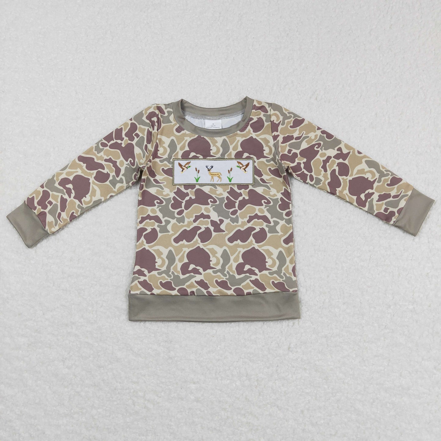 BT0378 Boys Embroidery Duck Camo Top