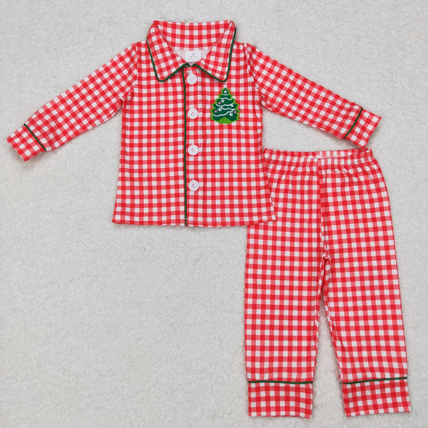 BLP0378 Boys Christmas Tree Red Pajamas Embroidery