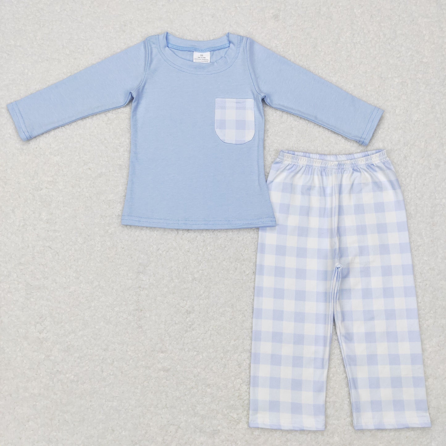 Boys Sky Blue Plaid Outfits