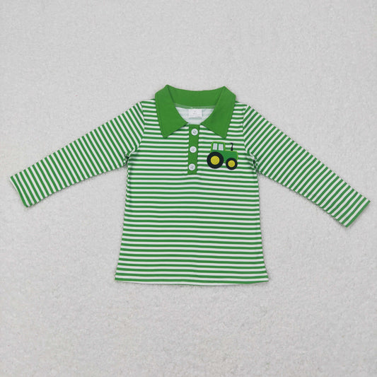 Boy Truck Stripe Top Shirt Embroidery