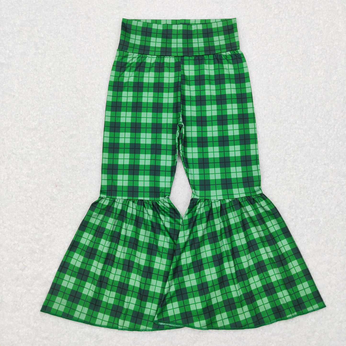 Girls Green Checked Bell Bottom Pants