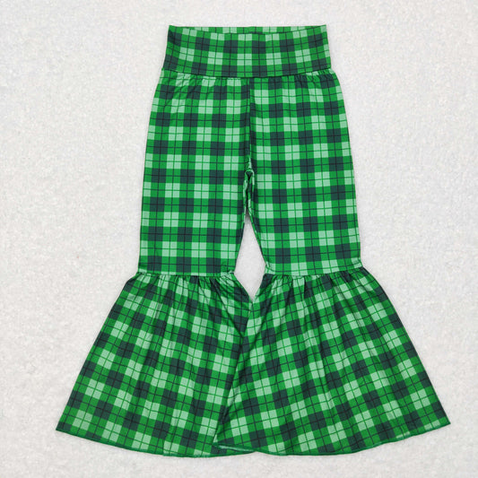 Girls Green Checked Bell Bottom Pants