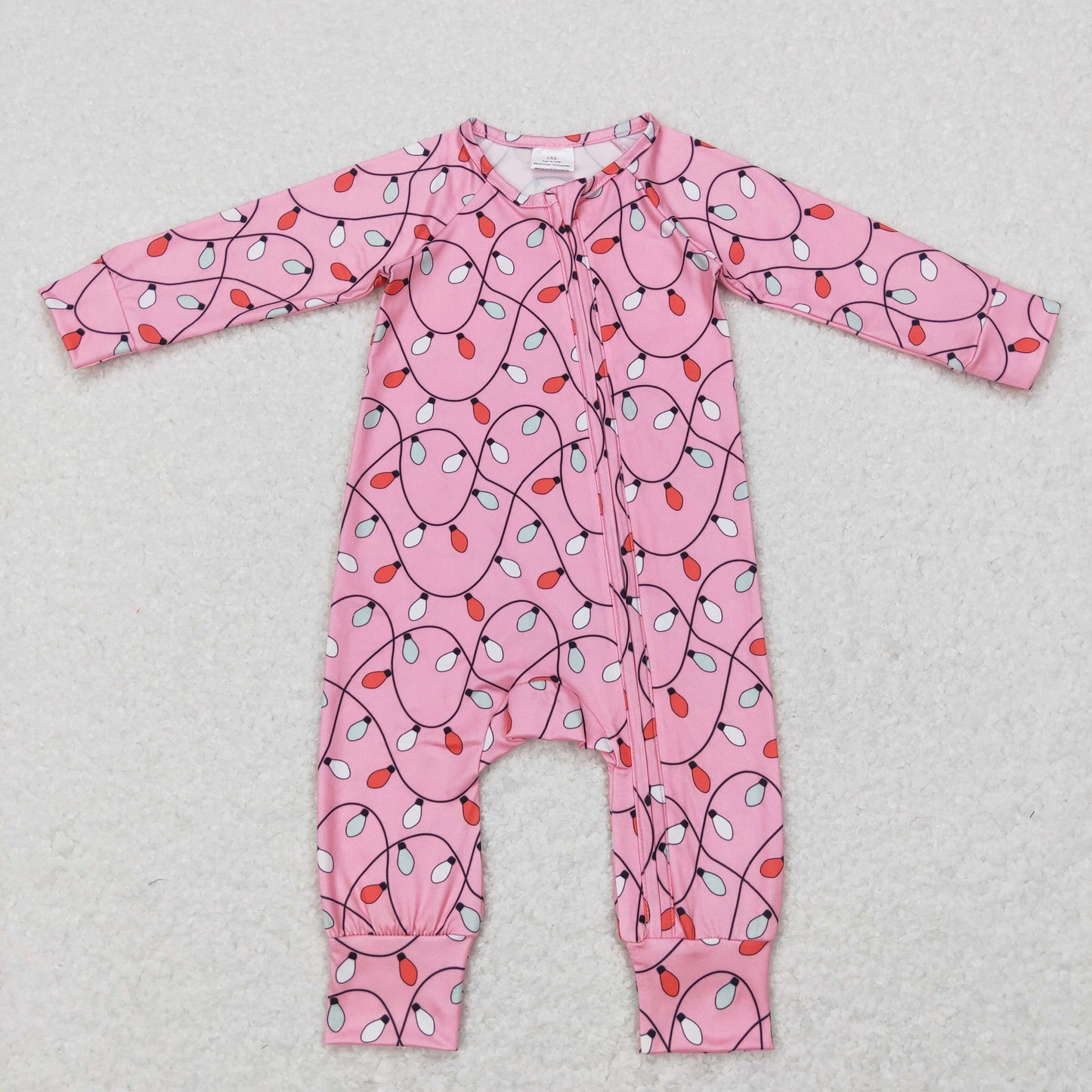 Baby Christmas Lights Zipper Rompers Sleeper Milk silk