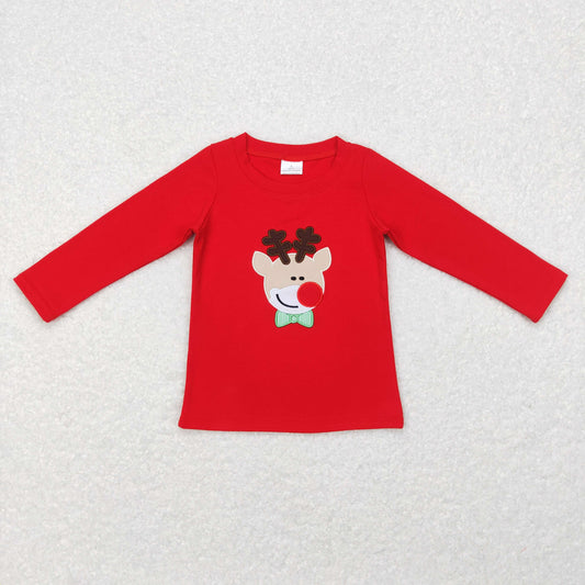 Boys Christmas Deer Red T-shirt Embroidery