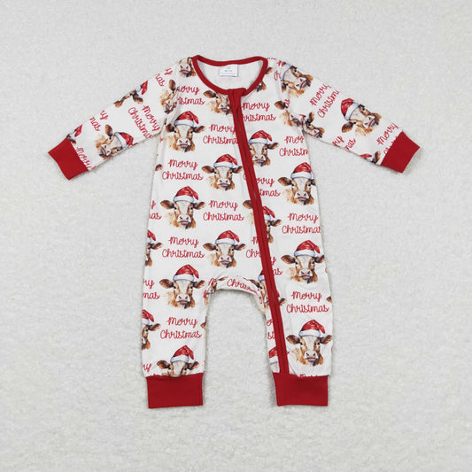 Baby Christmas Cow Zipper Rompers Sleeper Milk silk