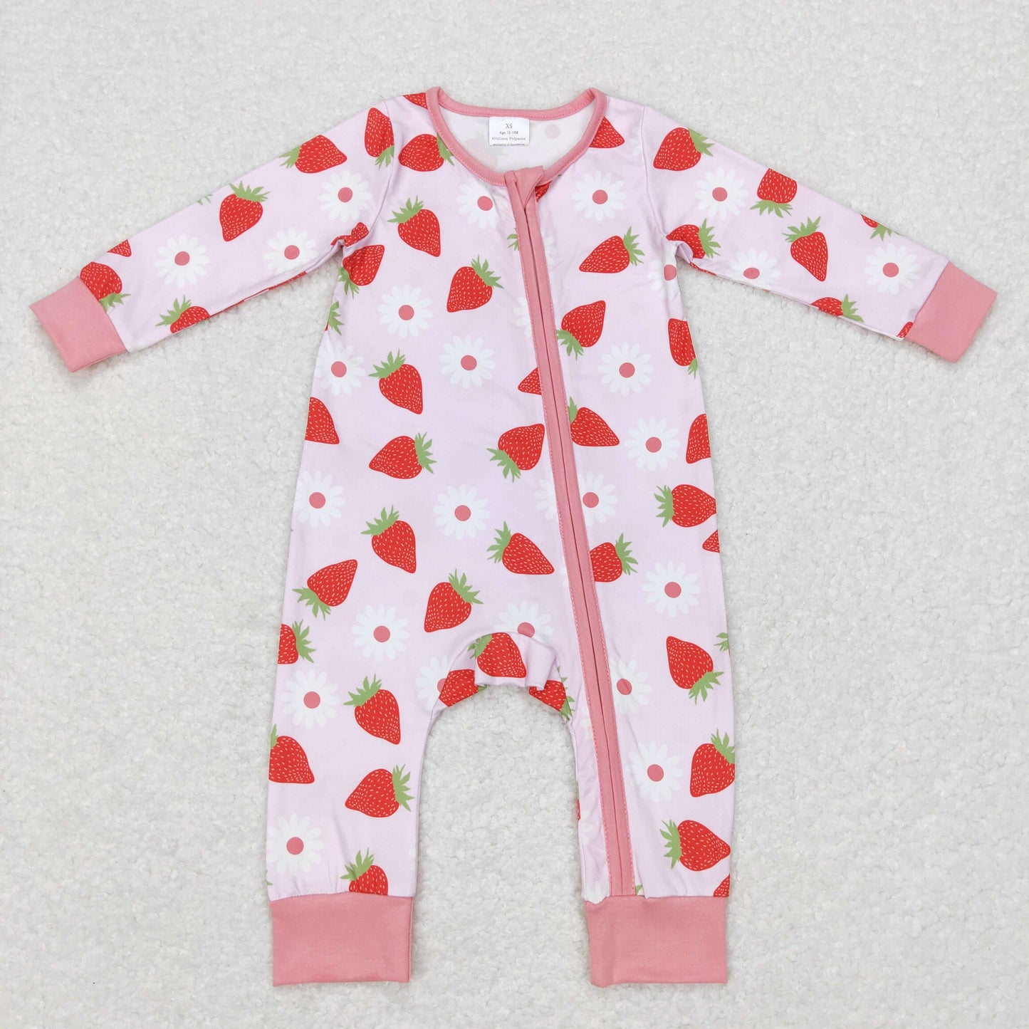 Baby Strawberry Zipper Rompers Sleeper Milk silk