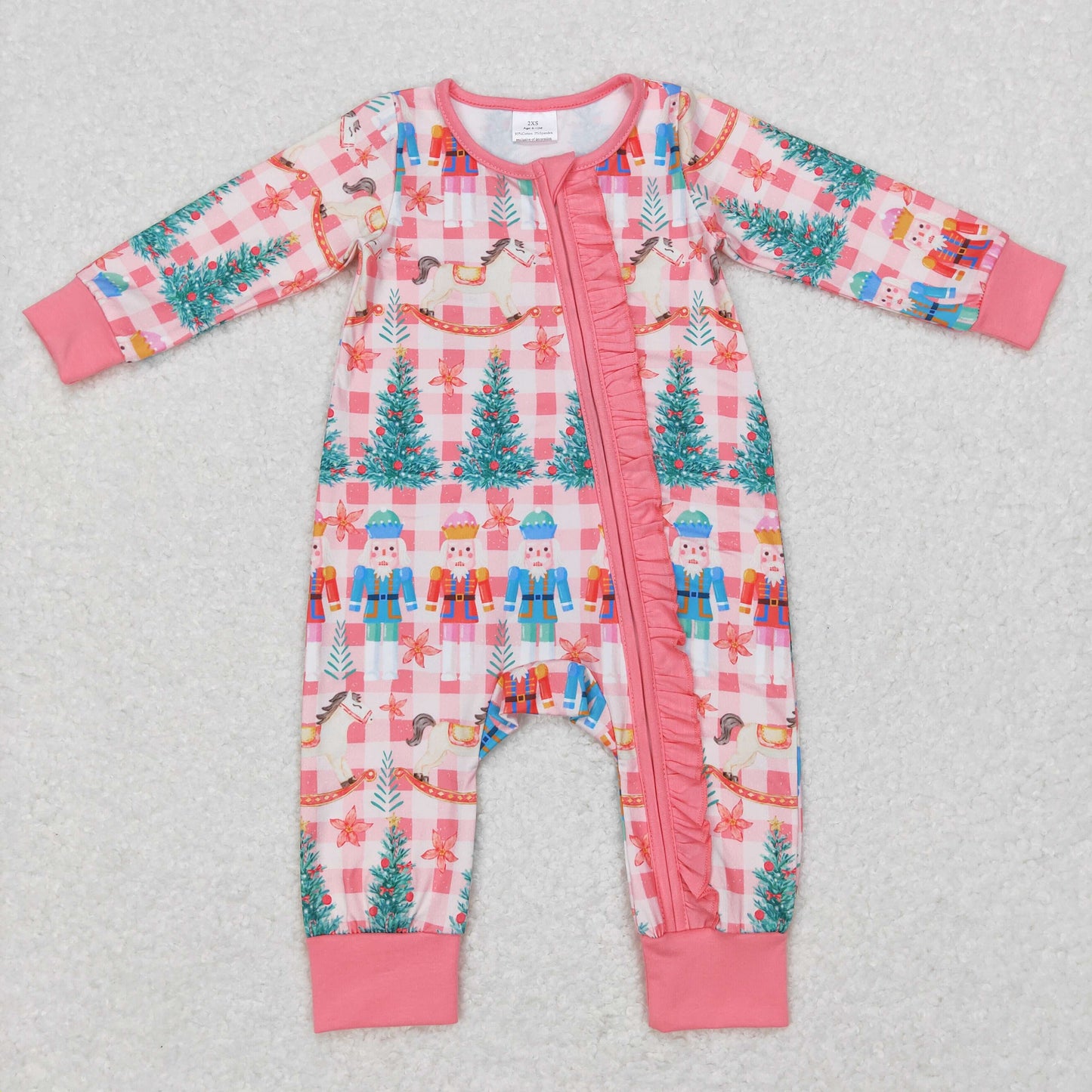 Baby Girls Christmas Zipper Rompers Sleeper Milk silk