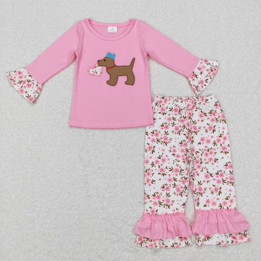 Girls Valentine Dog Outfits Embroidery