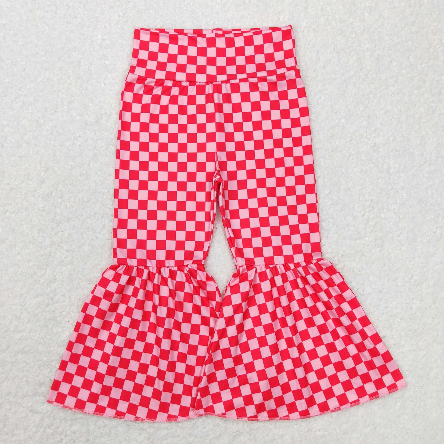 Girls Pink Checked Bell Bottom Pants